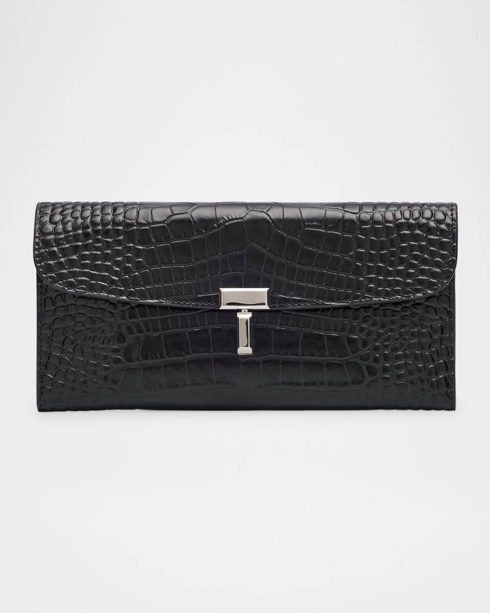 T-Lock Croco-Embossed Leather Wallet
